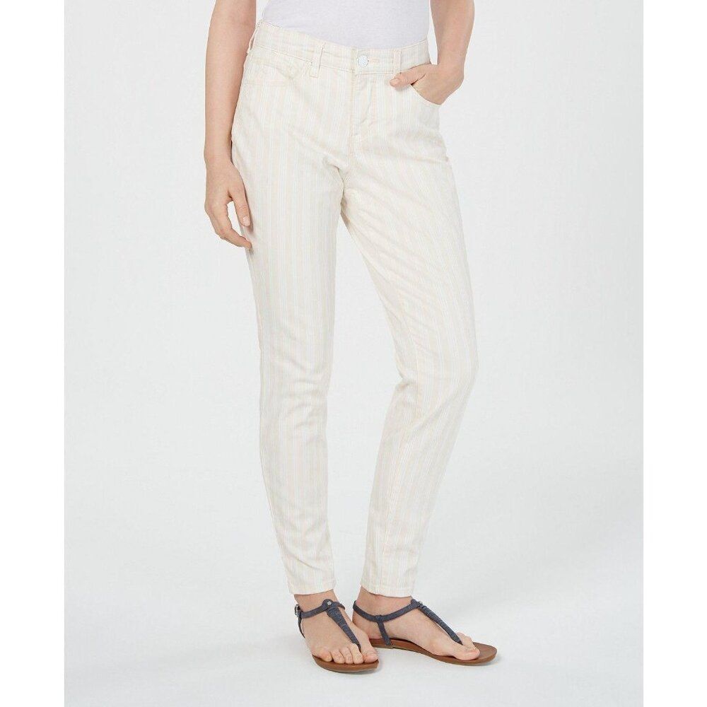 Style & Co Curvy Tummy Control Jeans Women's 16 XL Pale Pink Striped Skinny NEW